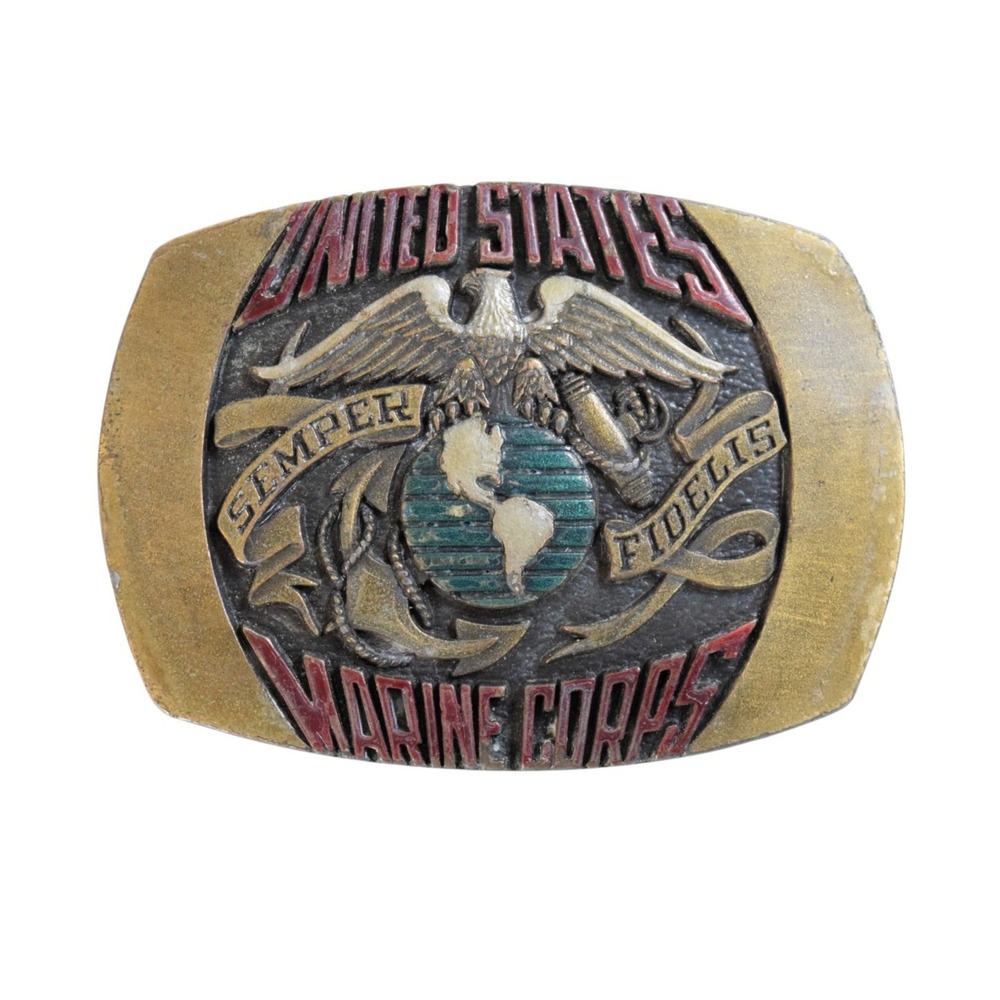 USMC Marine Corps 1980 Indiana Metal Craft Brass Belt Buckle Semper Fi - XR-87